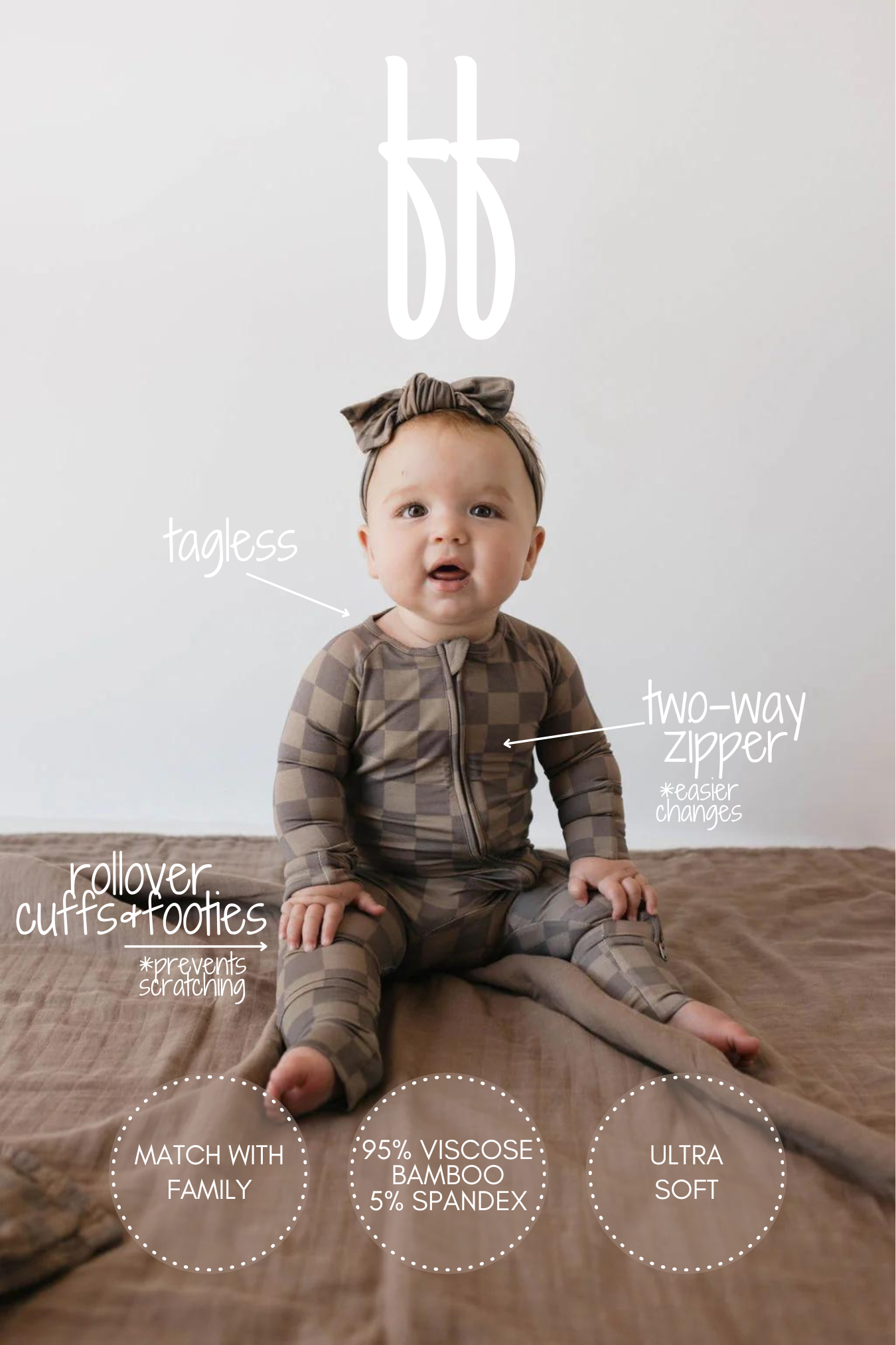 faded brown checkerboard bamboo pajamas // ZIPPY