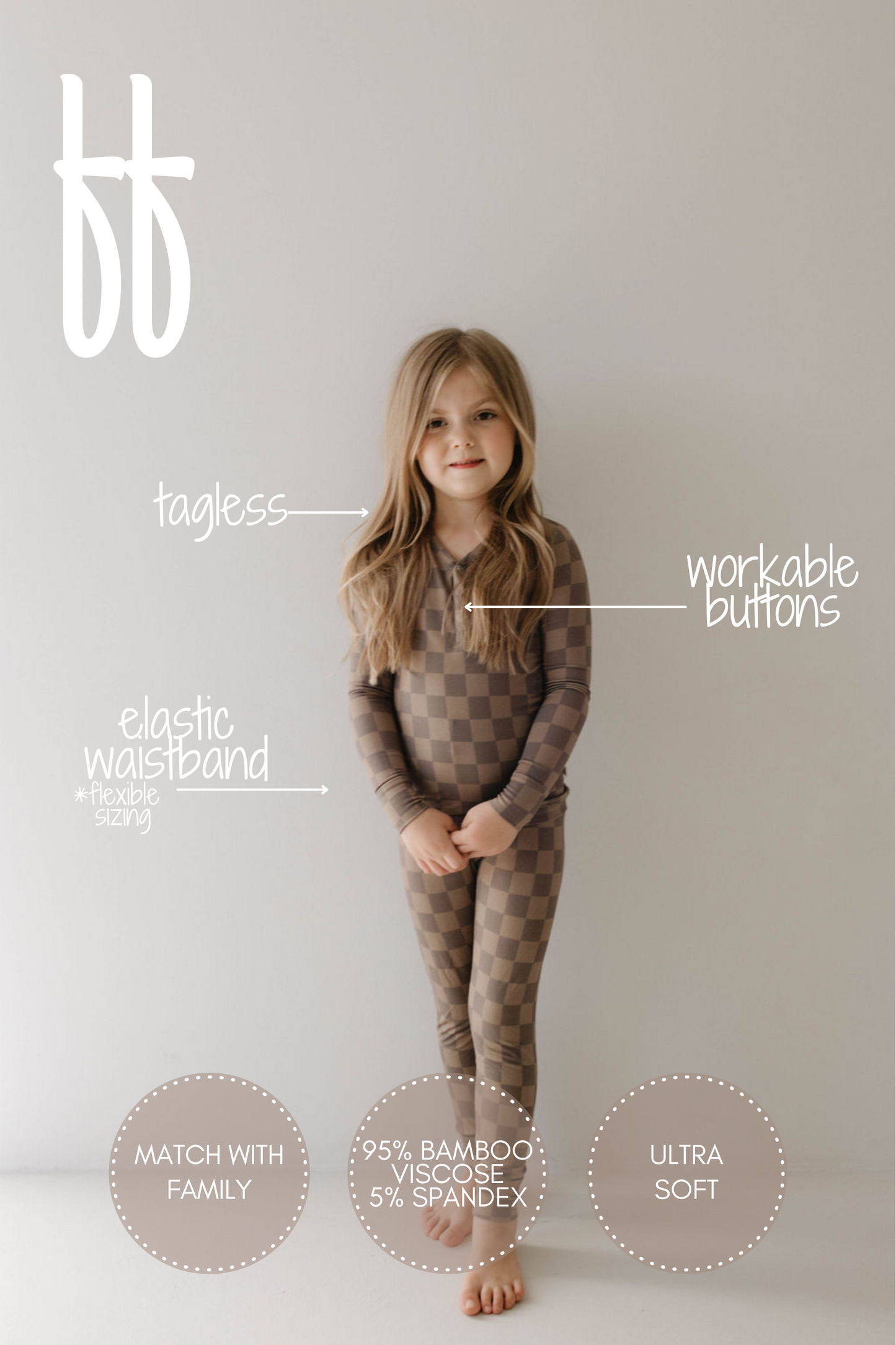 faded brown checkerboard bamboo pajamas // LONG-SLEEVE TWO-PIECE SET (comes in extended sizing)