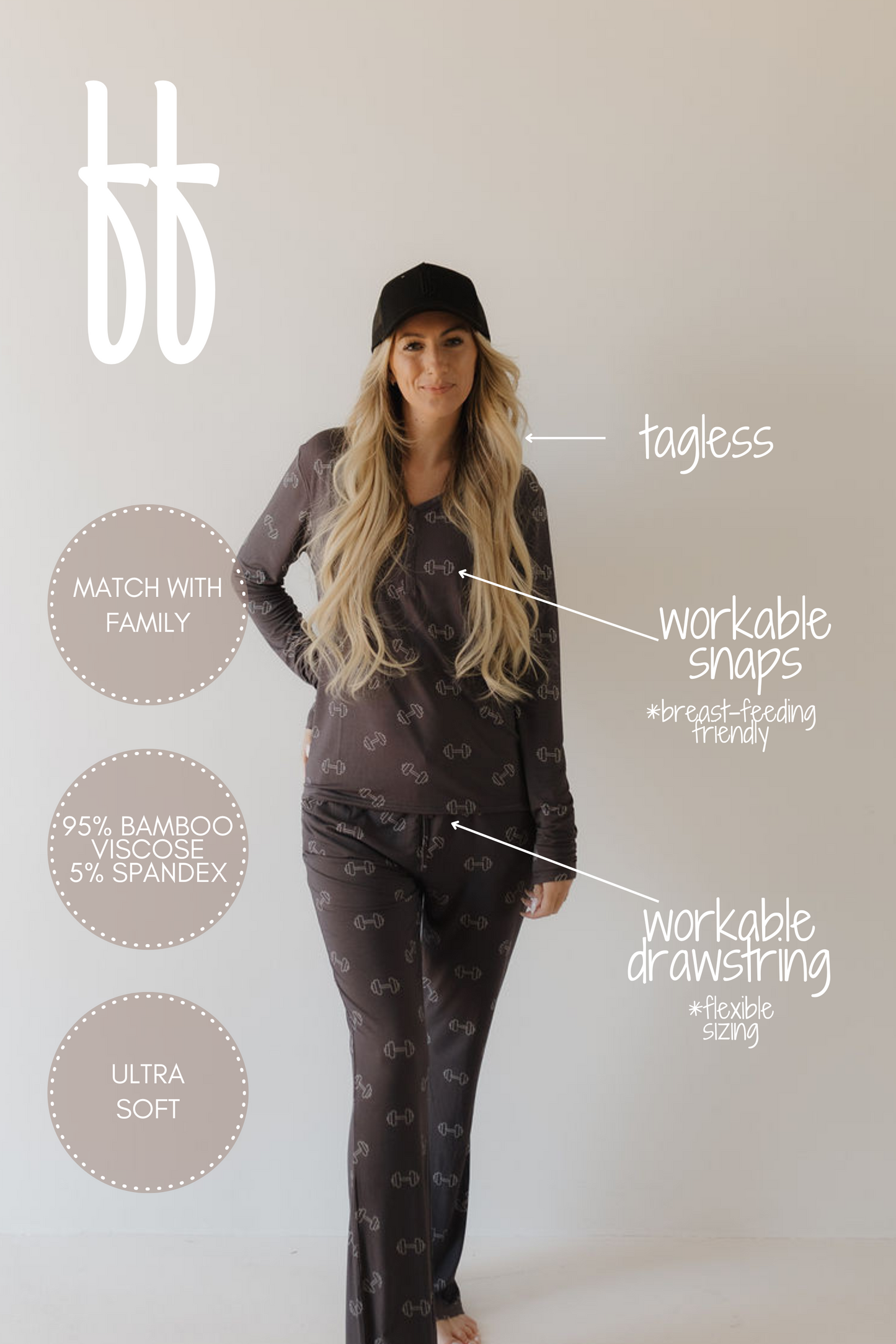 women's bamboo pajamas // charcoal arm day