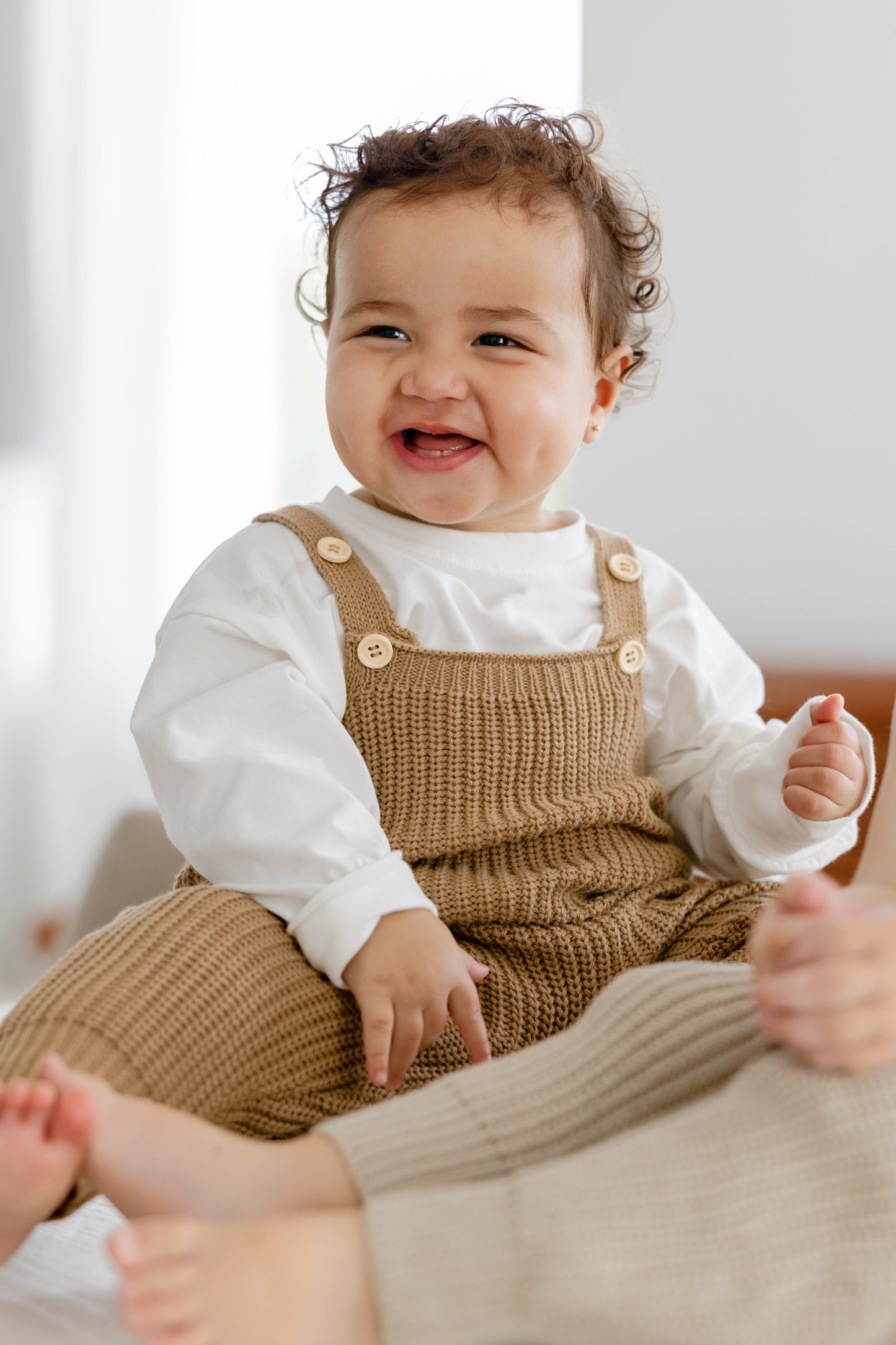 knit overalls // brown