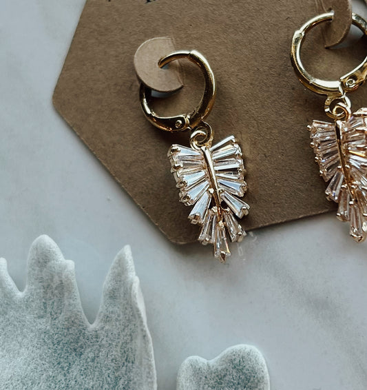 ELSA // elongated baguette rhinestone feather huggies