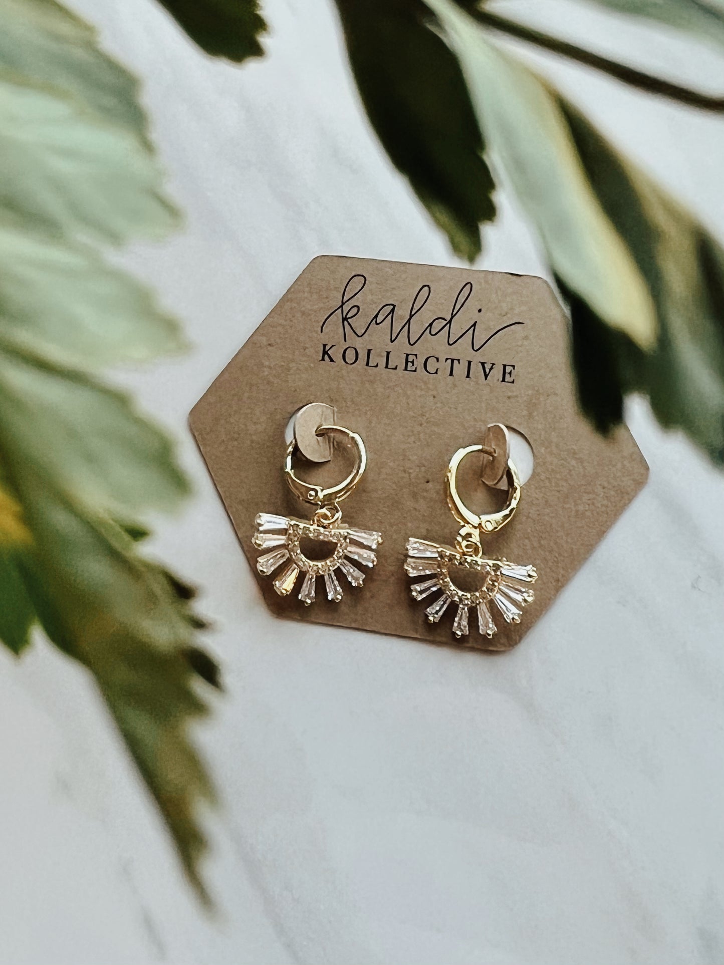 ELIZA // baguette rhinestone burst huggies