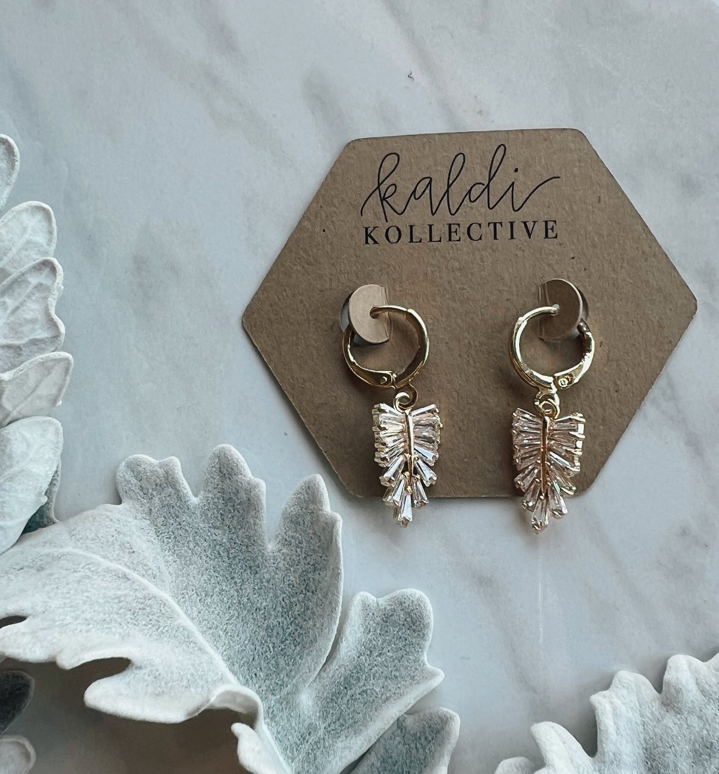 ELSA // elongated baguette rhinestone feather huggies