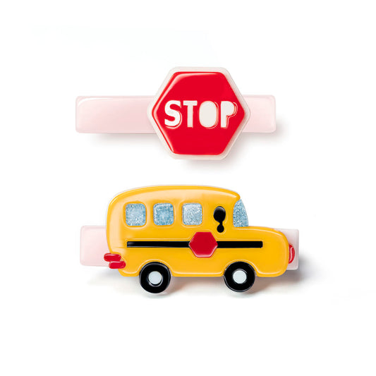 school bus + stop sign alligator clips // set of 2
