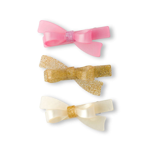 pink + gold + pearl glittery bow alligator clips // set of 3