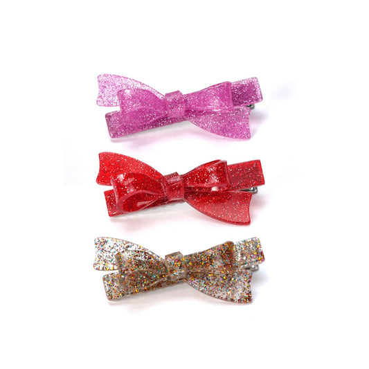 red + pink + multi glittery bow alligator clips // set of 3