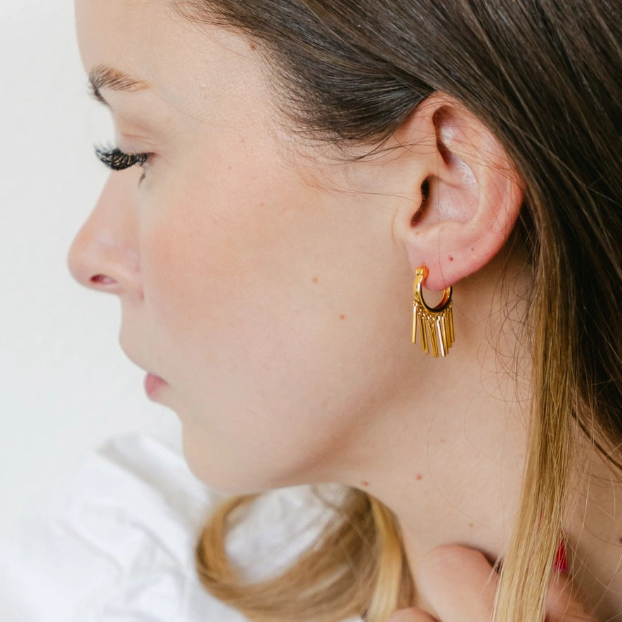gold fringe hoop earrings