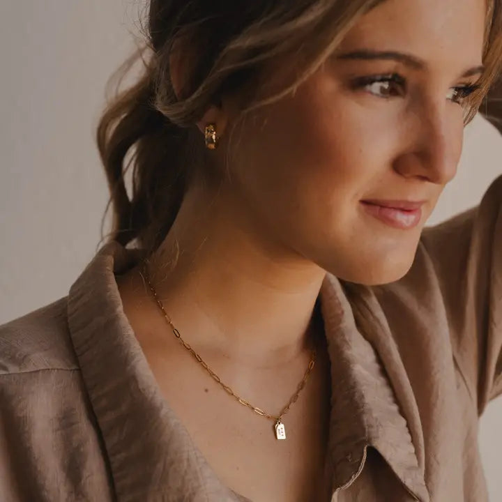 mini tag necklace // believe in miracles (14k gold)
