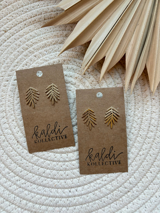 gold palm frond studs