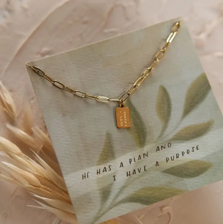mini tag necklace // hope + future (14k gold)
