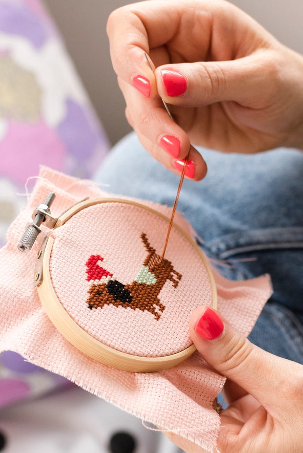 cross stitch kit // christmas dachshund