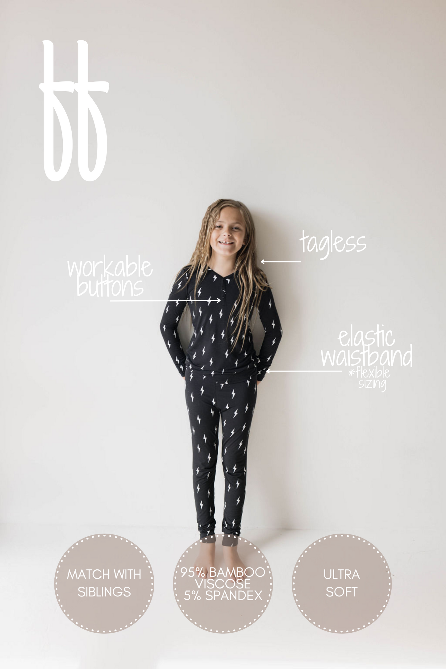 midnight lightning bolt bamboo pajamas // LONG-SLEEVE TWO-PIECE SET (comes in extended sizing)