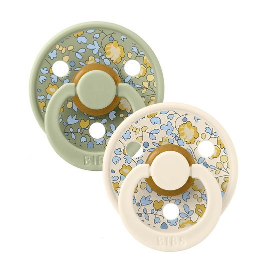 BIBS x LIBERTY colour pacifier TWO PACK // round natural rubber latex nipple // eloise + sage mix