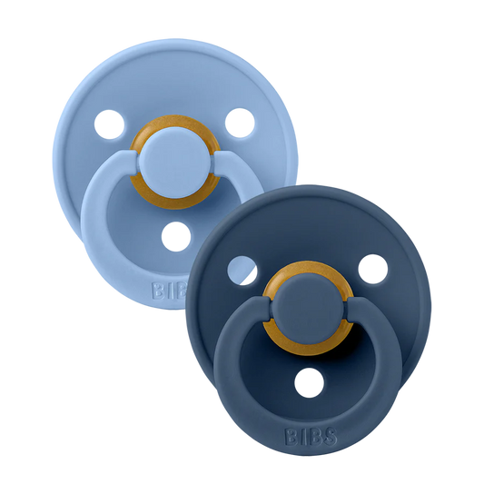 BIBS colour TWO PACK // round natural rubber latex nipple // sky blue + steel blue