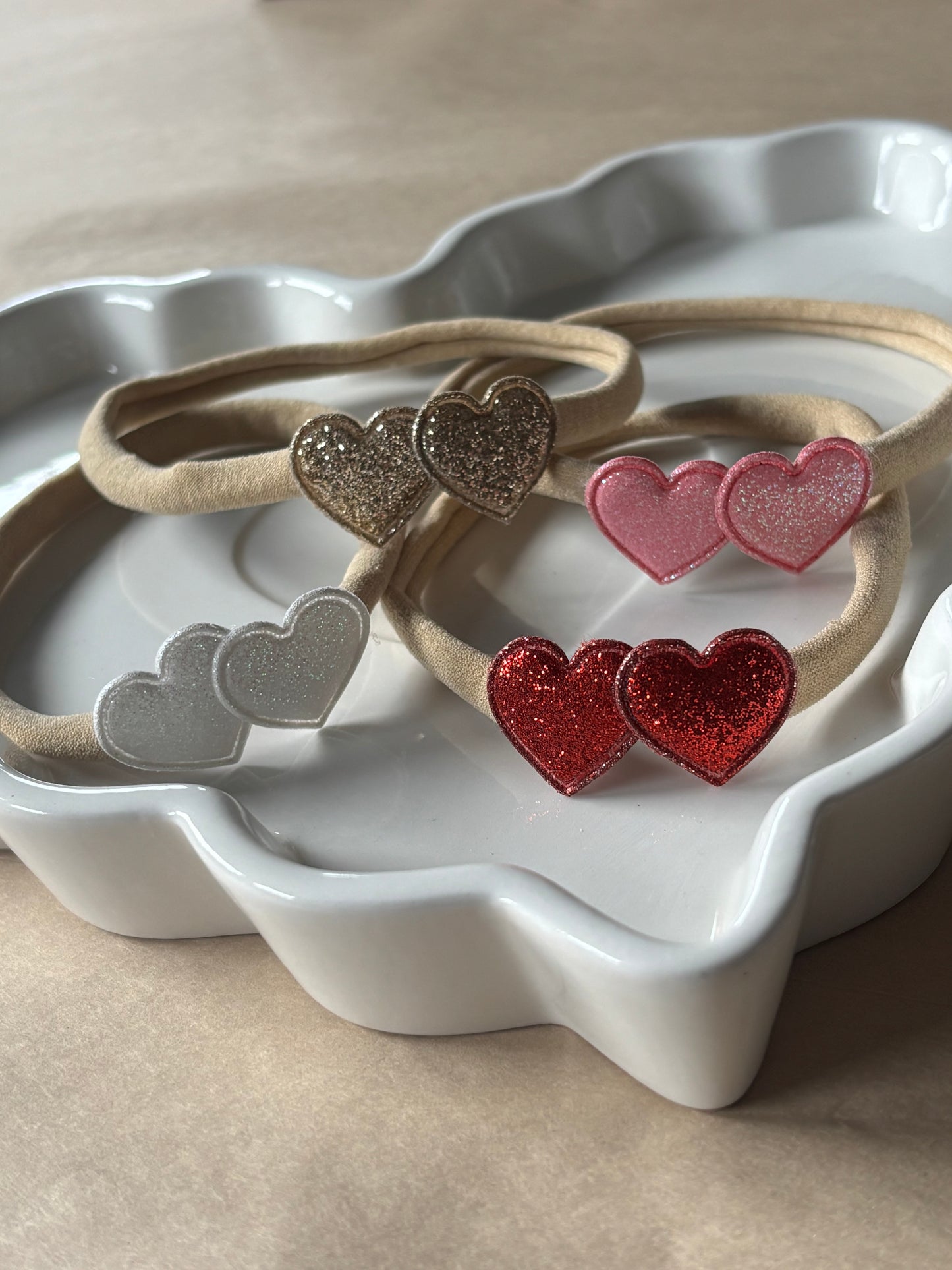 glittery hearts nylon baby headband