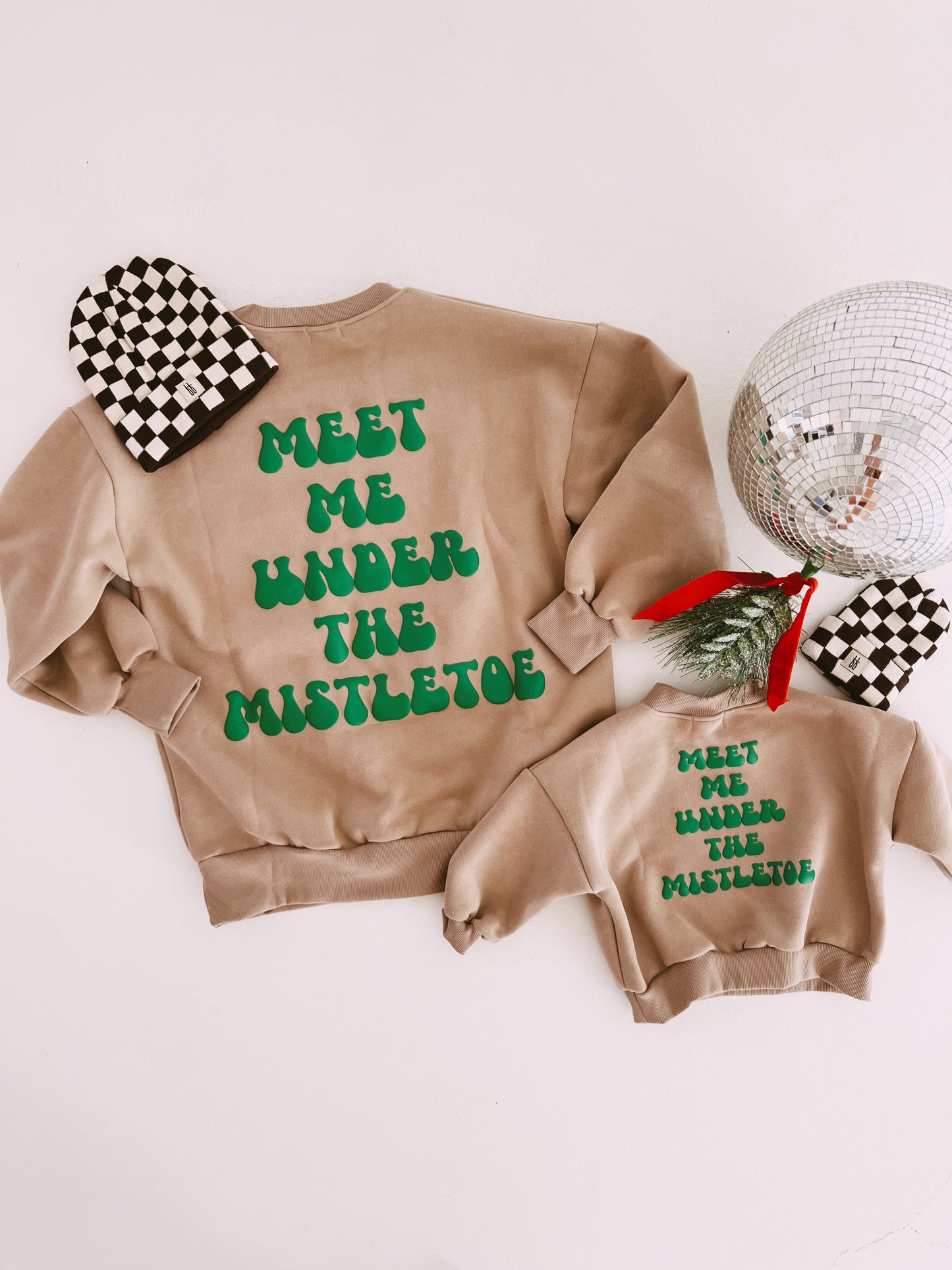 meet me under the mistletoe sweatshirt (baby through adult)