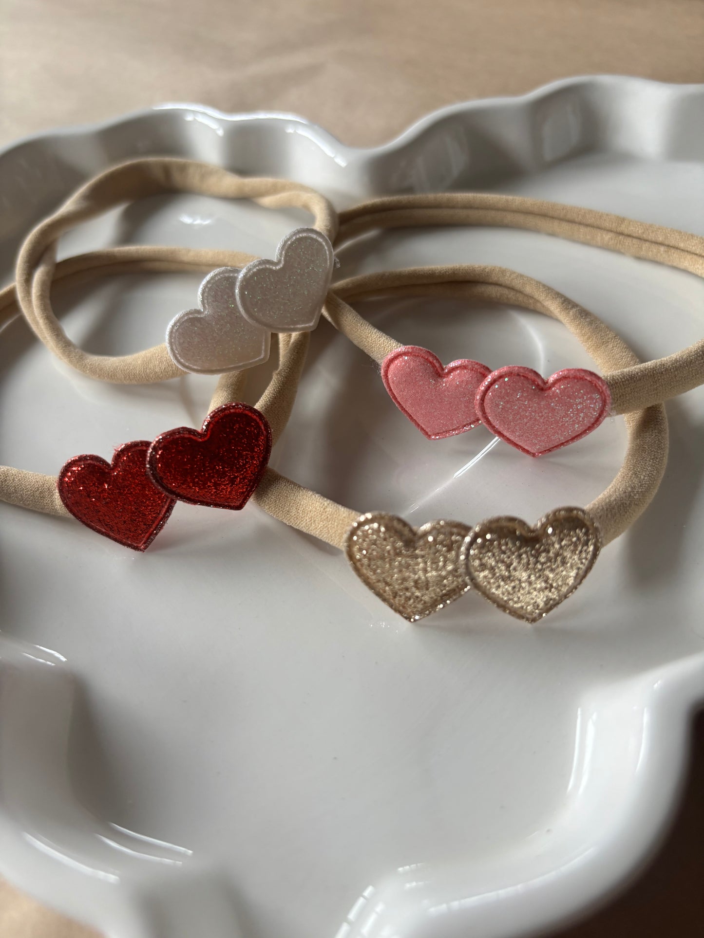 glittery hearts nylon baby headband