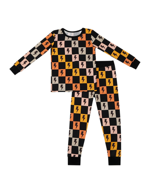 colorful checks + bolts bamboo pajamas // LONG-SLEEVE TWO-PIECE SET (*sizing up to 8/9*)