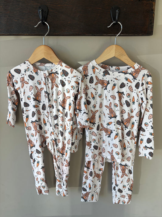 skater bunny bamboo pajamas // ZIPPY or LONG-SLEEVE TWO-PIECE SET