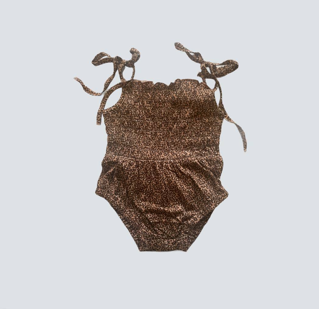 tie-shoulder bubble romper // leopard