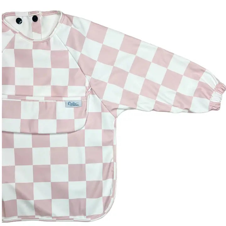 pink checkered long sleeve bib (SIZE 6-36 MONTHS)