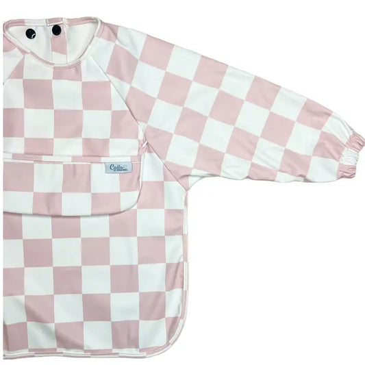pink checkered long sleeve bib (SIZE 6-36 MONTHS)