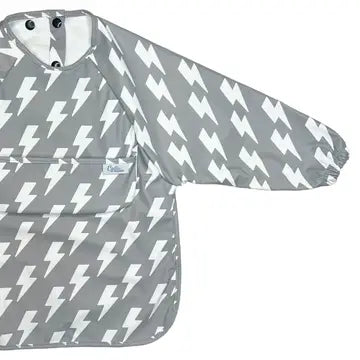 gray bolts long sleeve bib/art smock (SIZE 4-6 YEARS)