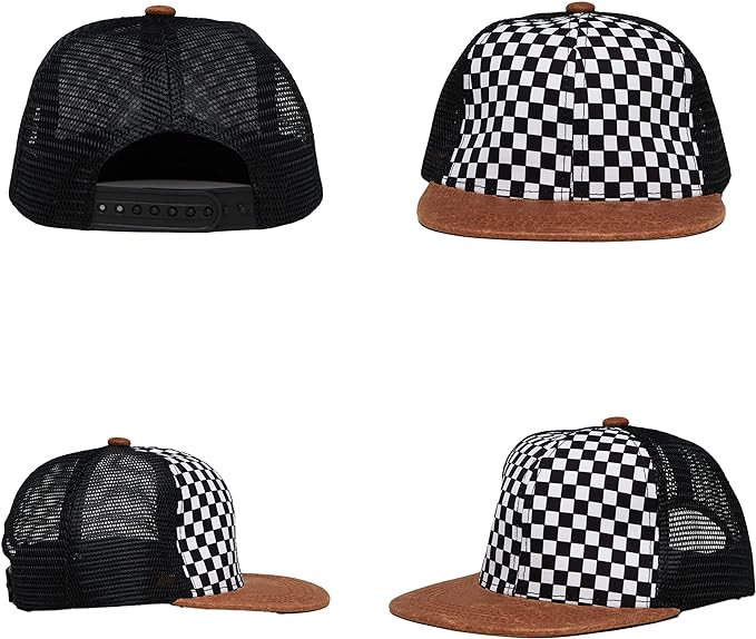 snapback trucker hat // black + white checkered (baby AND youth)