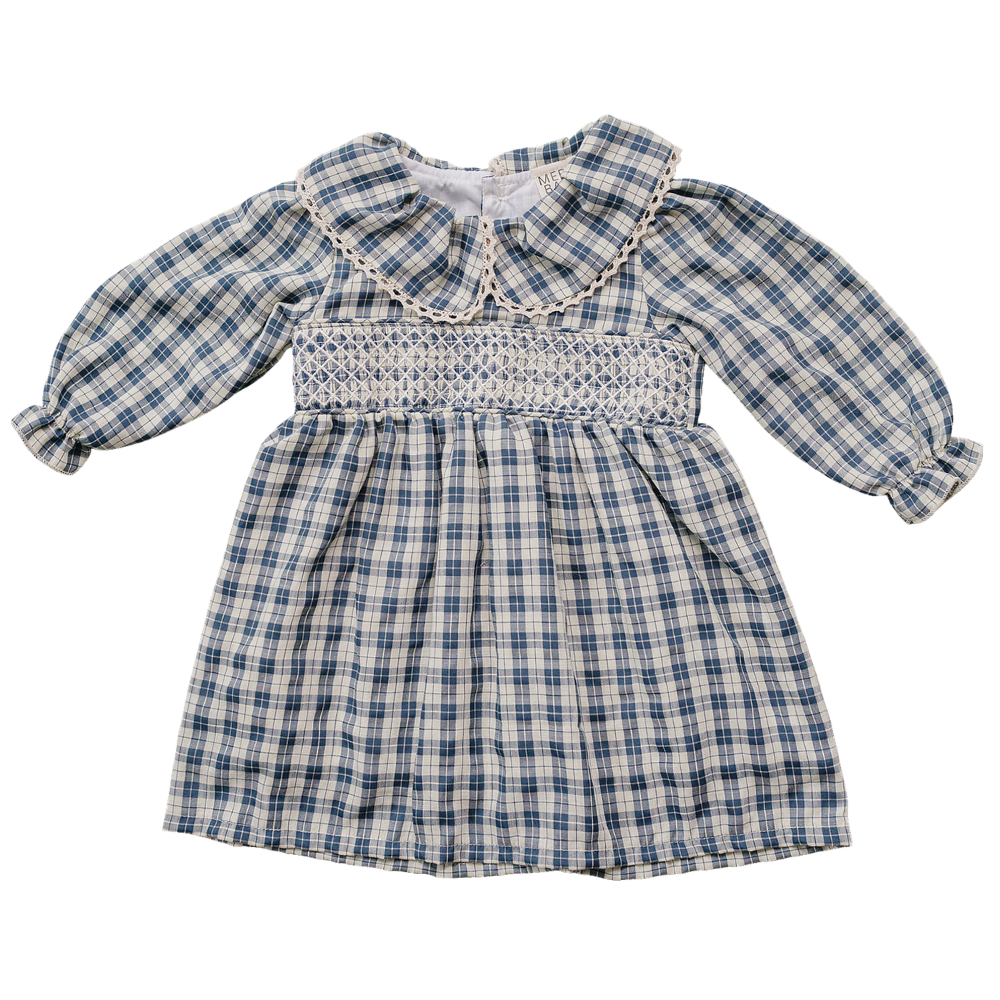 blue plaid ruffle collar dress