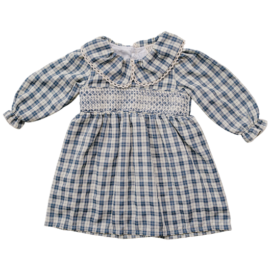 blue plaid ruffle collar dress