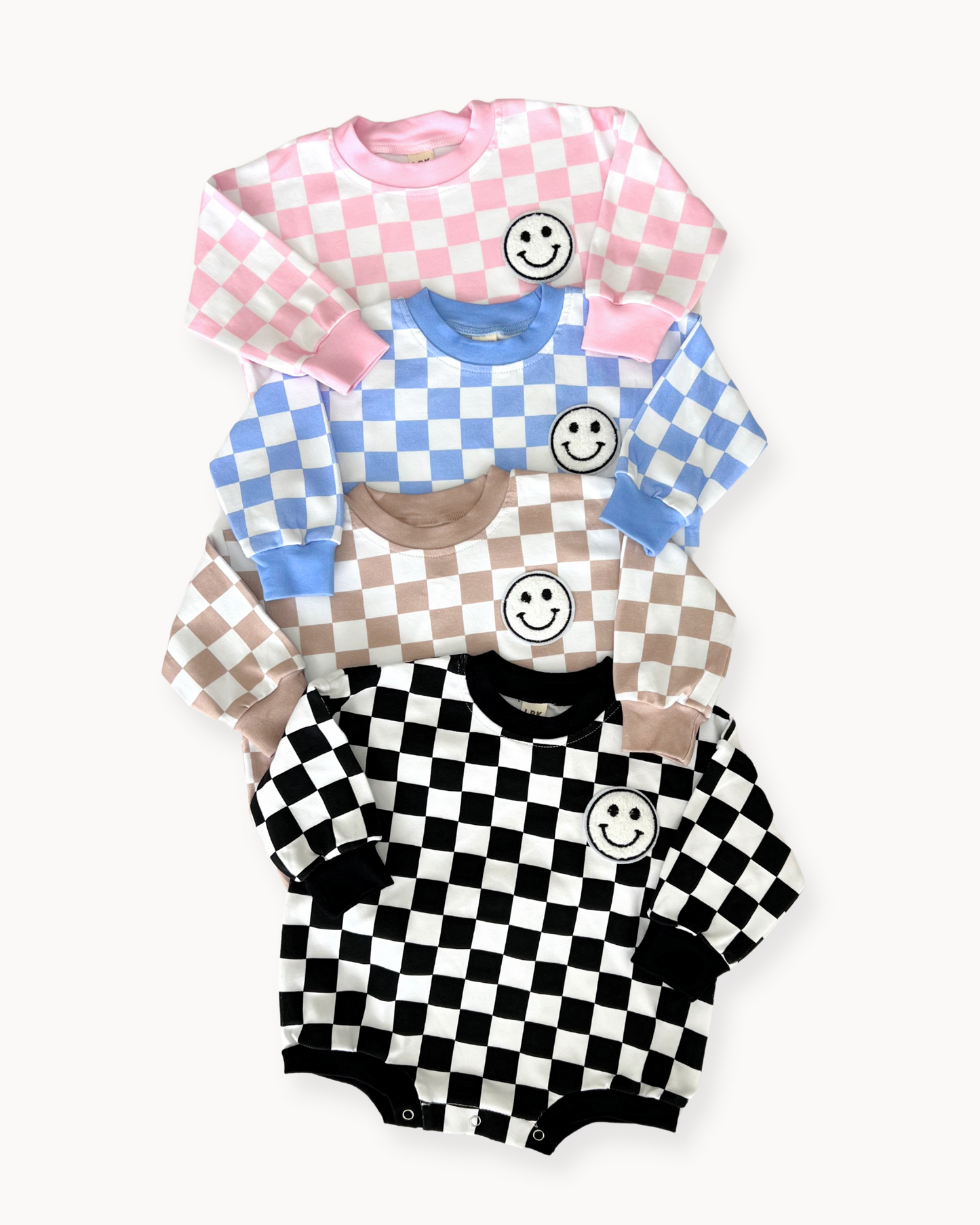 bubble romper // checkered smiley black