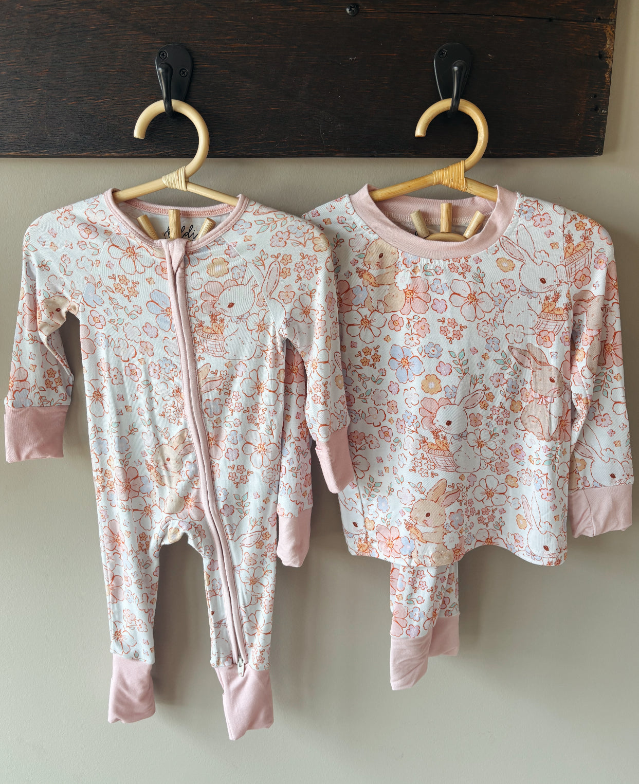 bunny floral bamboo pajamas // ZIPPY or LONG-SLEEVE TWO-PIECE SET