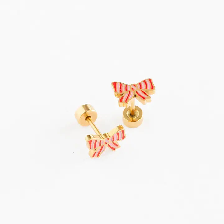 mini striped bow flat back studs // 18k gold