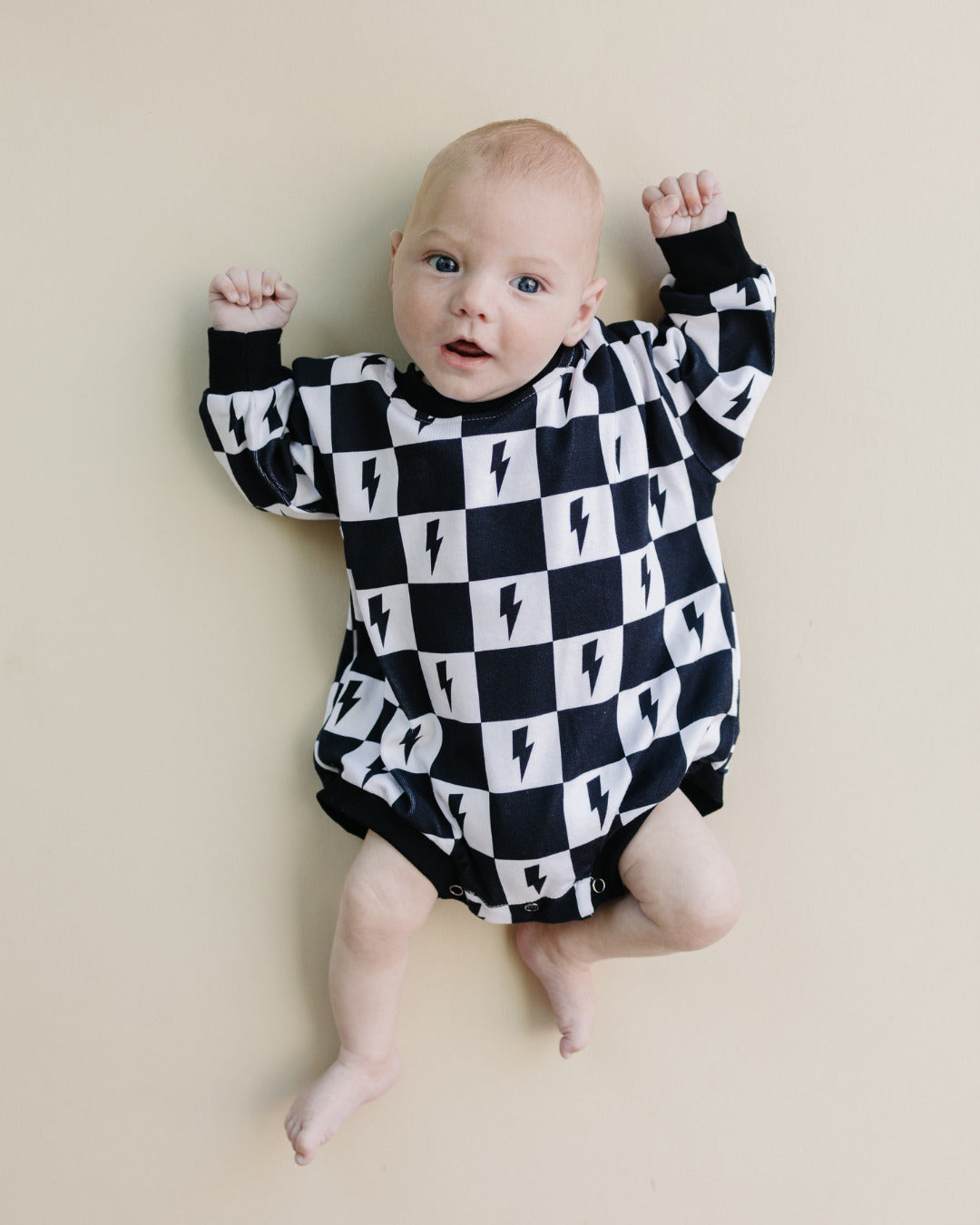 bubble romper // checkered bolts