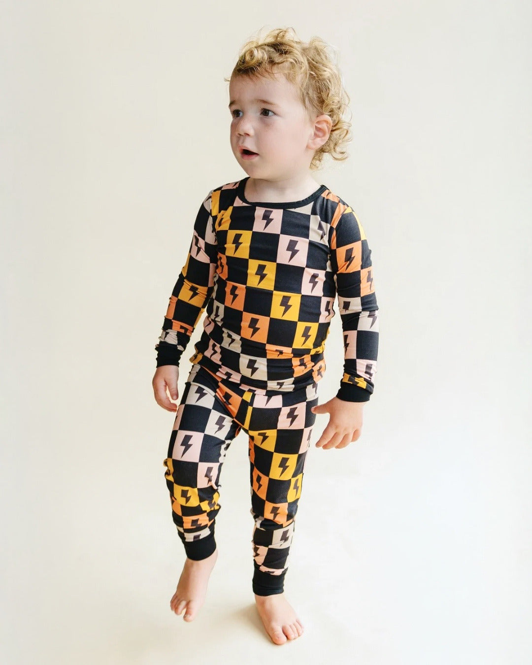 colorful checks + bolts bamboo pajamas // LONG-SLEEVE TWO-PIECE SET (*sizing up to 8/9*)