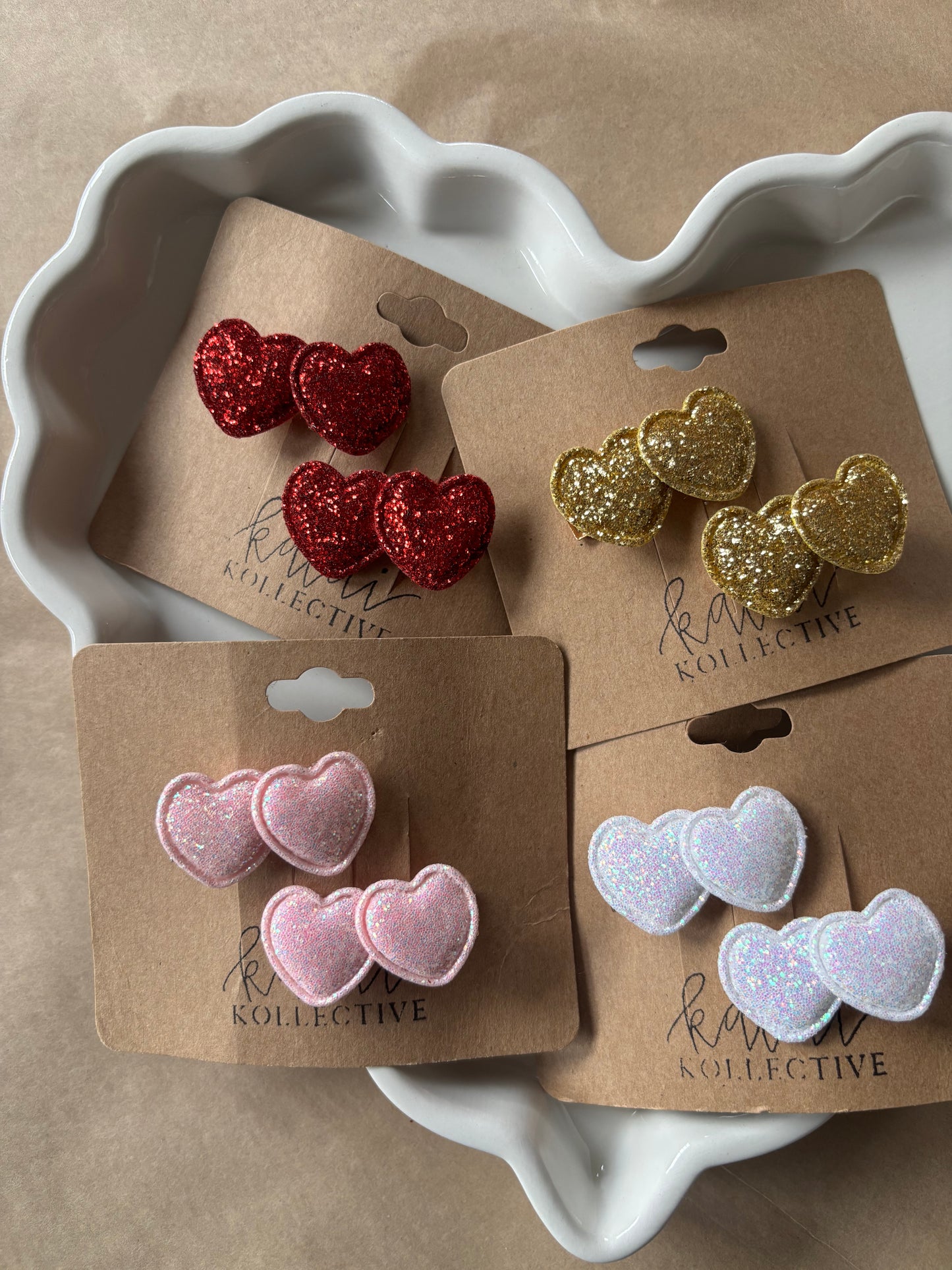 glittery heart hair clips // set of 2