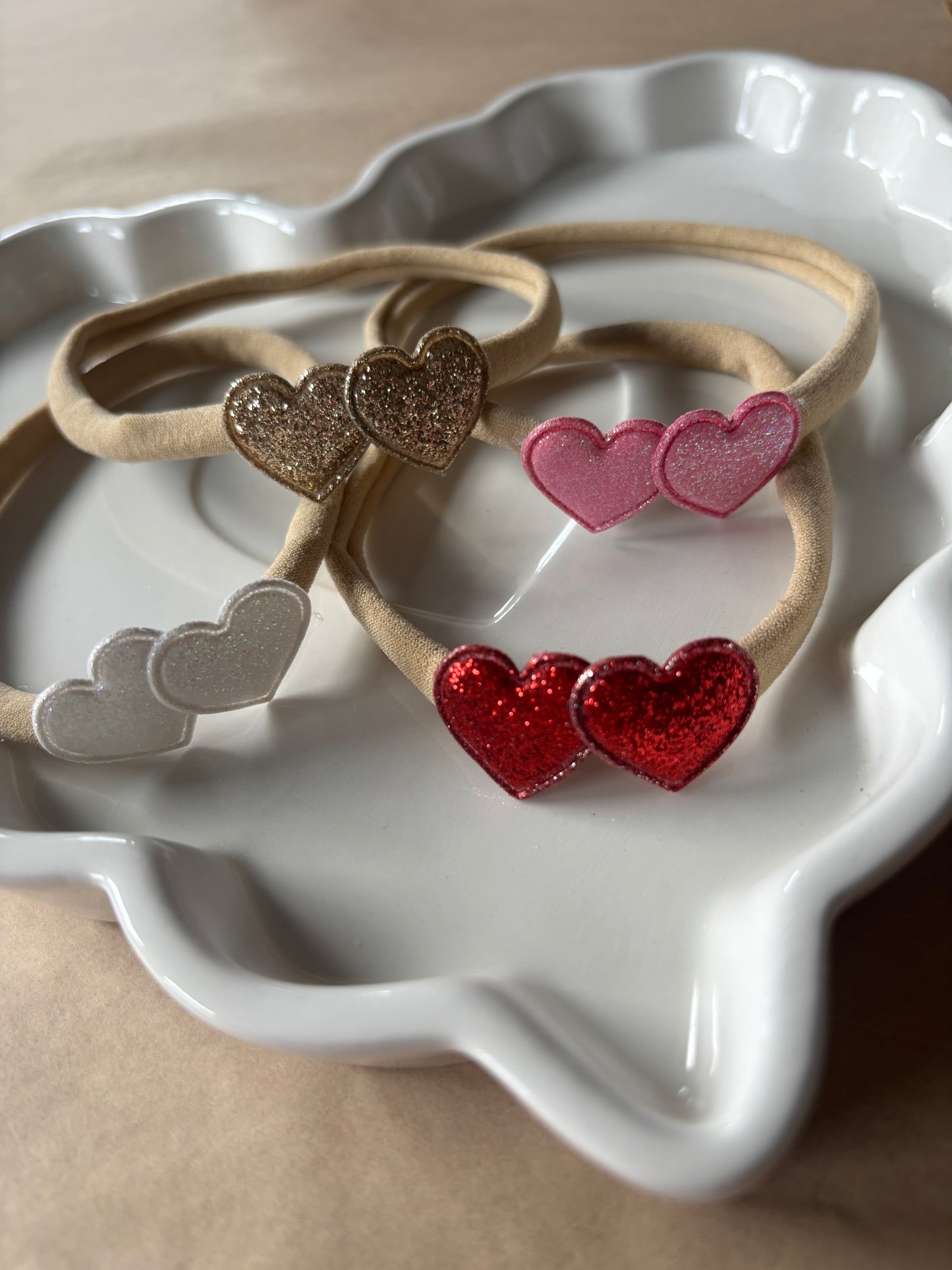 glittery hearts nylon baby headband