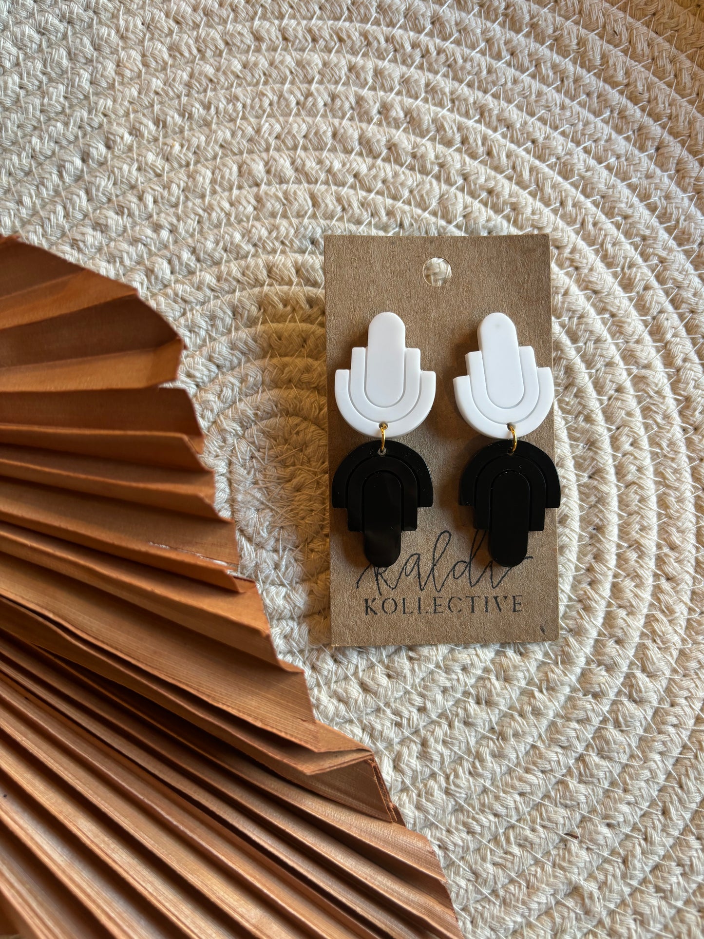 black + white bold dangles // handmade resin earrings