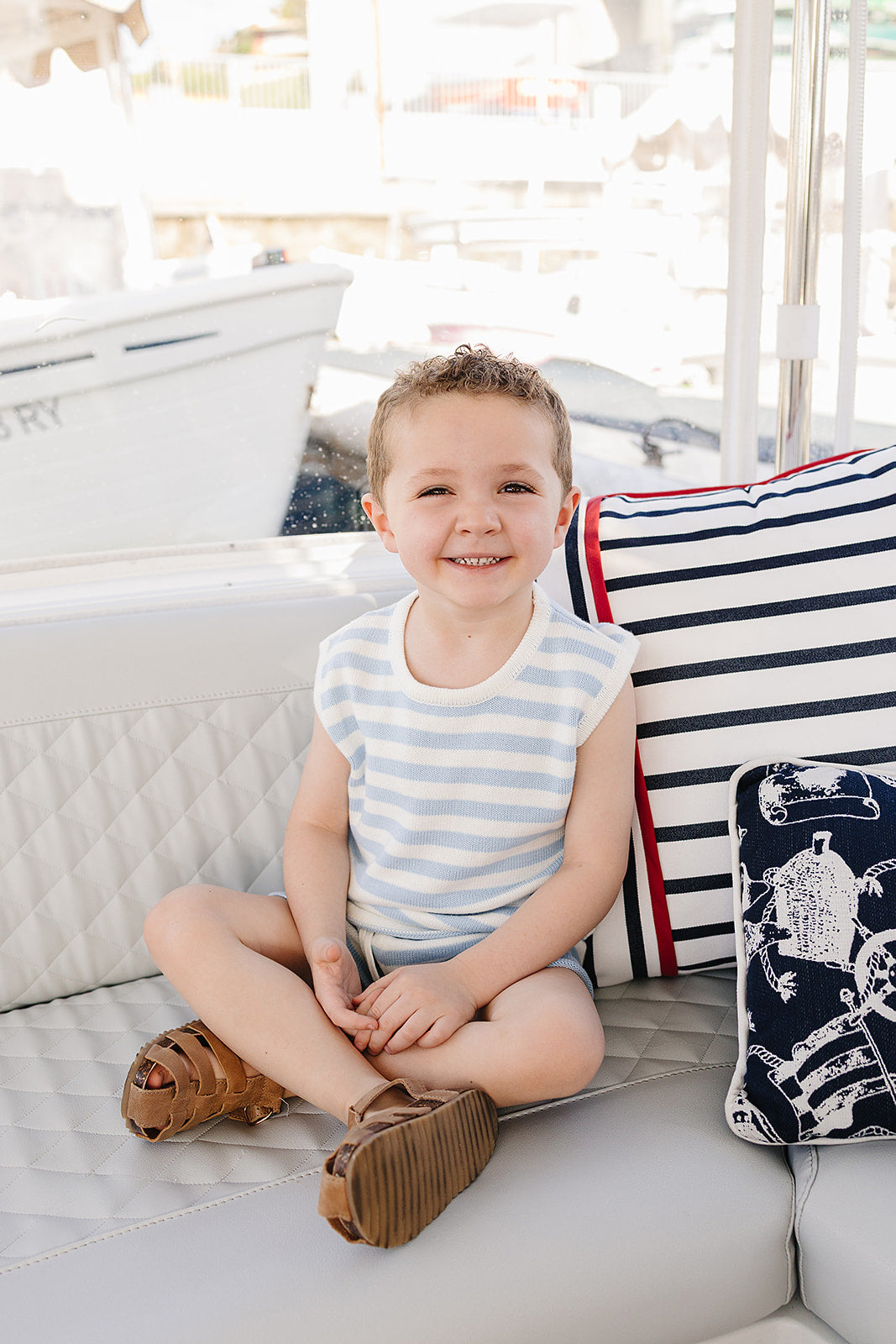 blue stripe knit short tank set