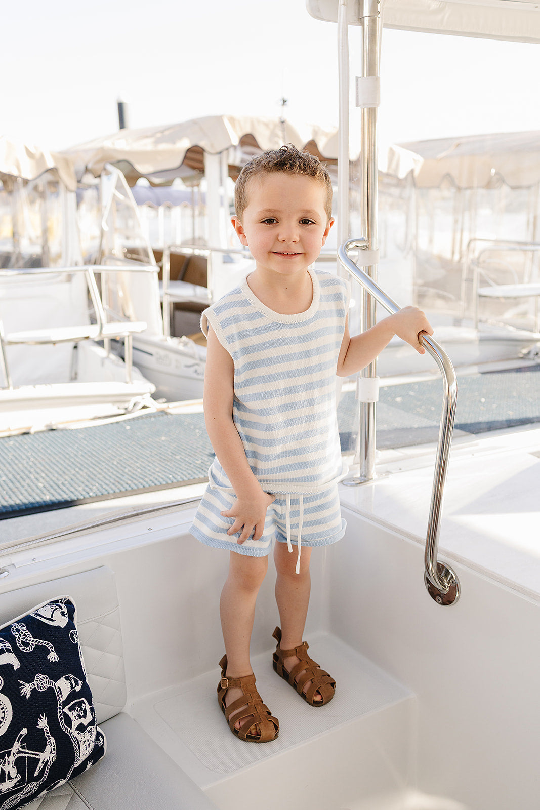 blue stripe knit short tank set