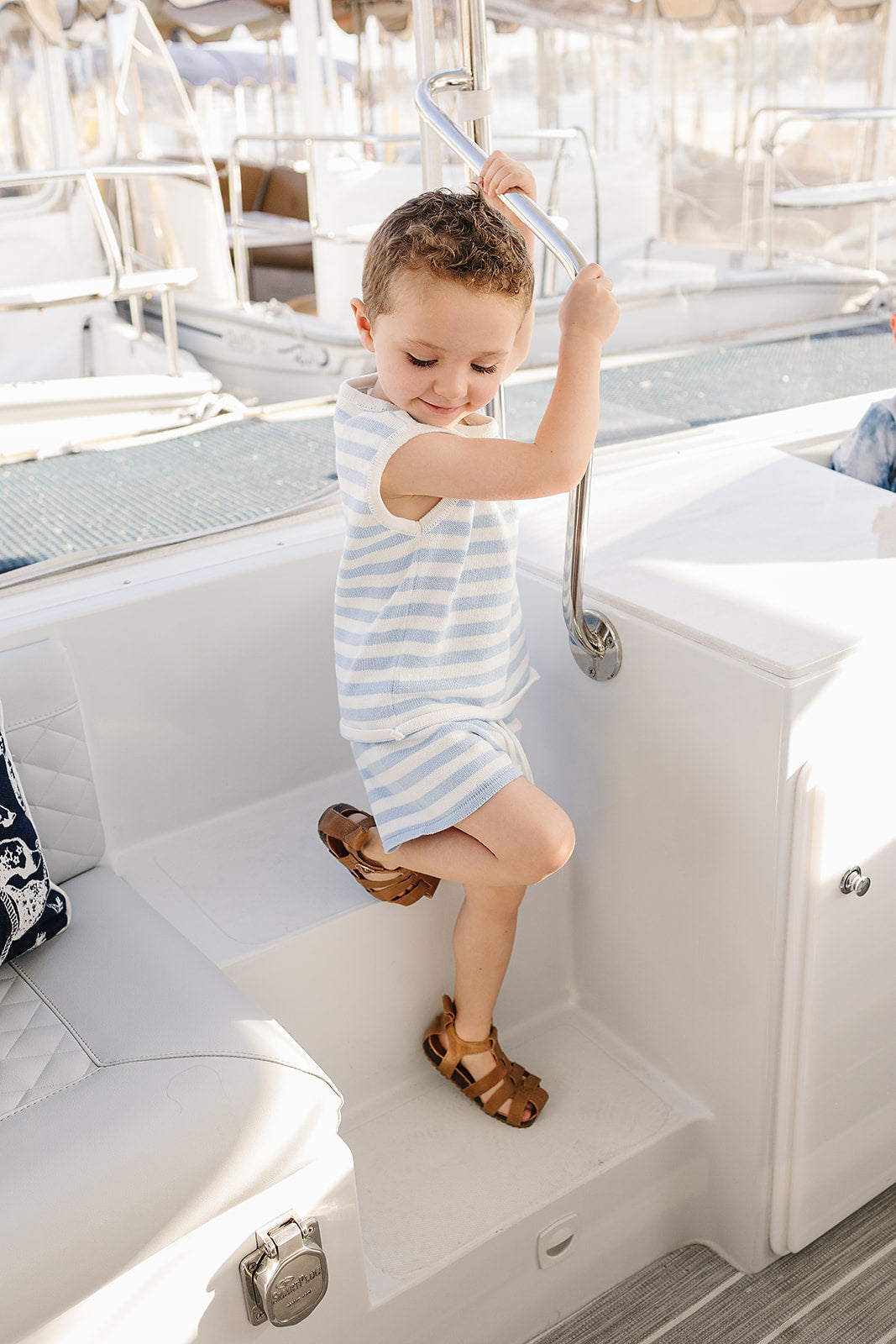 blue stripe knit short tank set
