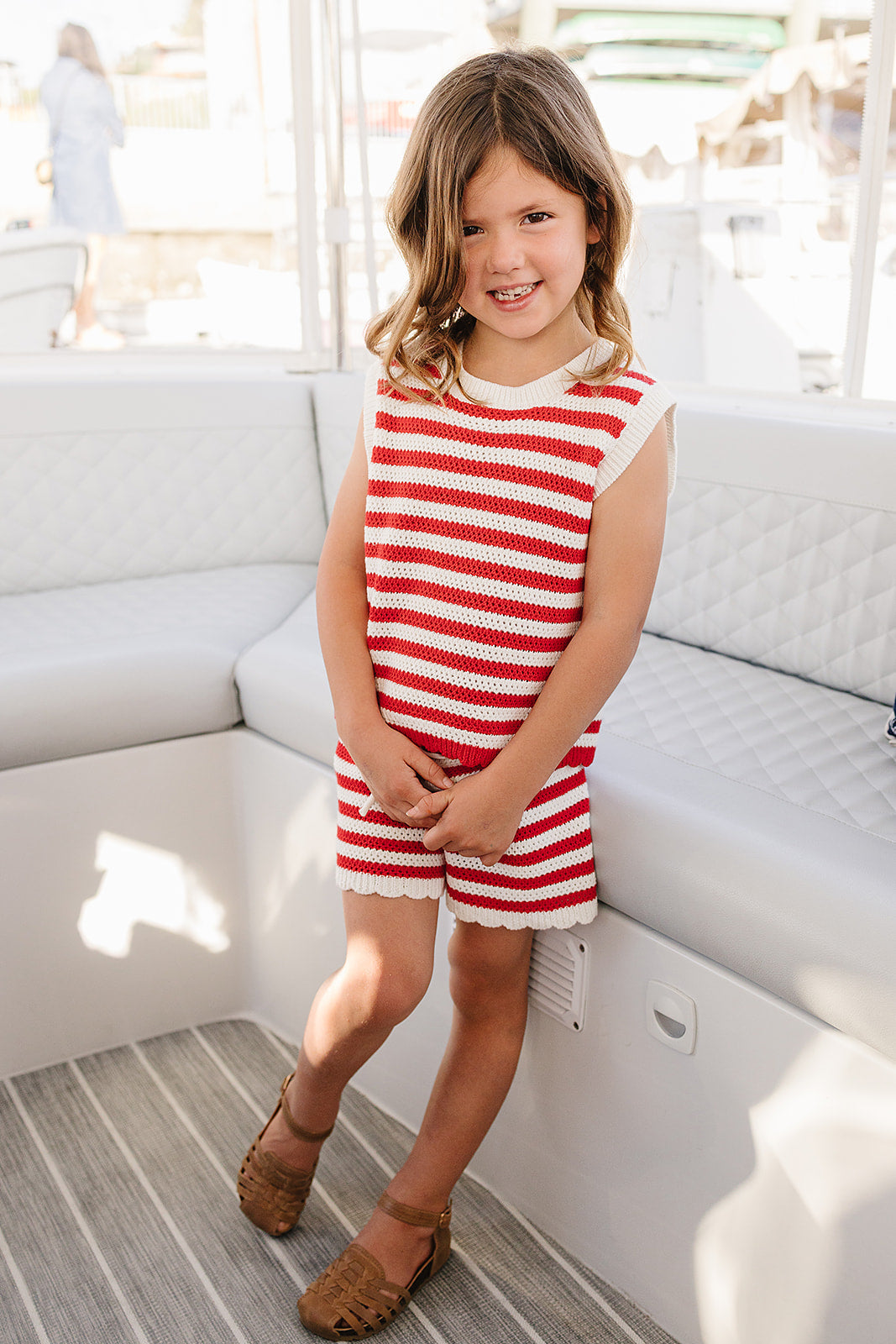 red stripe knit shorts tank set