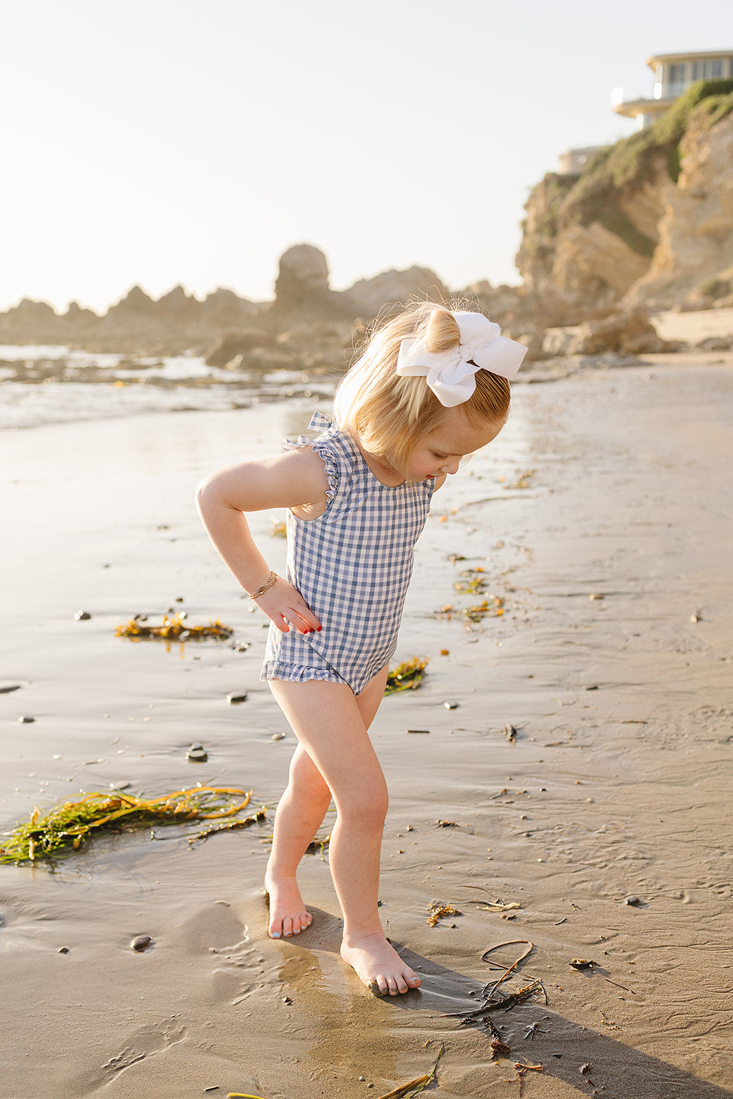 light blue gingham one-piece swimsuit