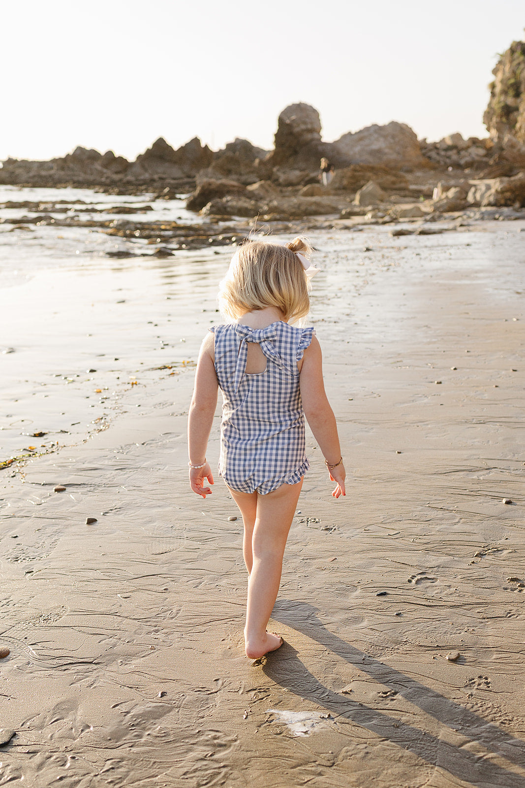 light blue gingham one-piece swimsuit