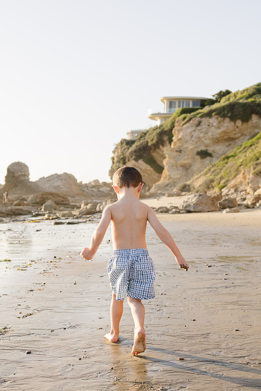 light blue gingham swim shorts