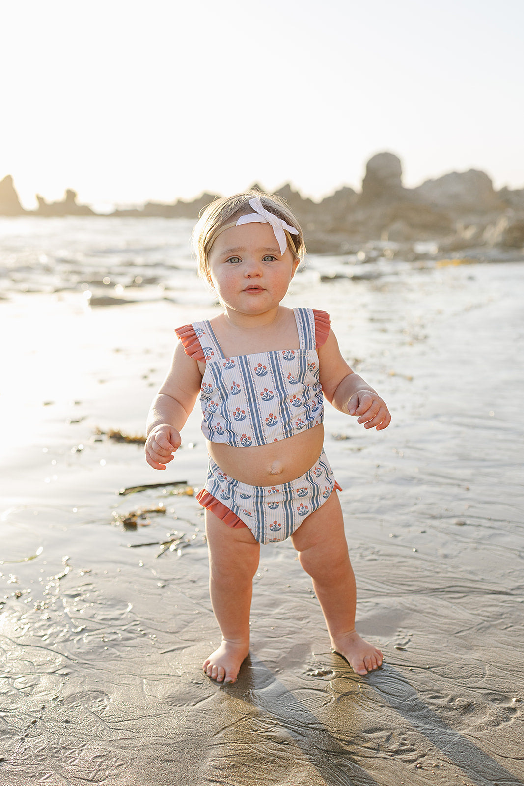 block print floral ruffle bikini set