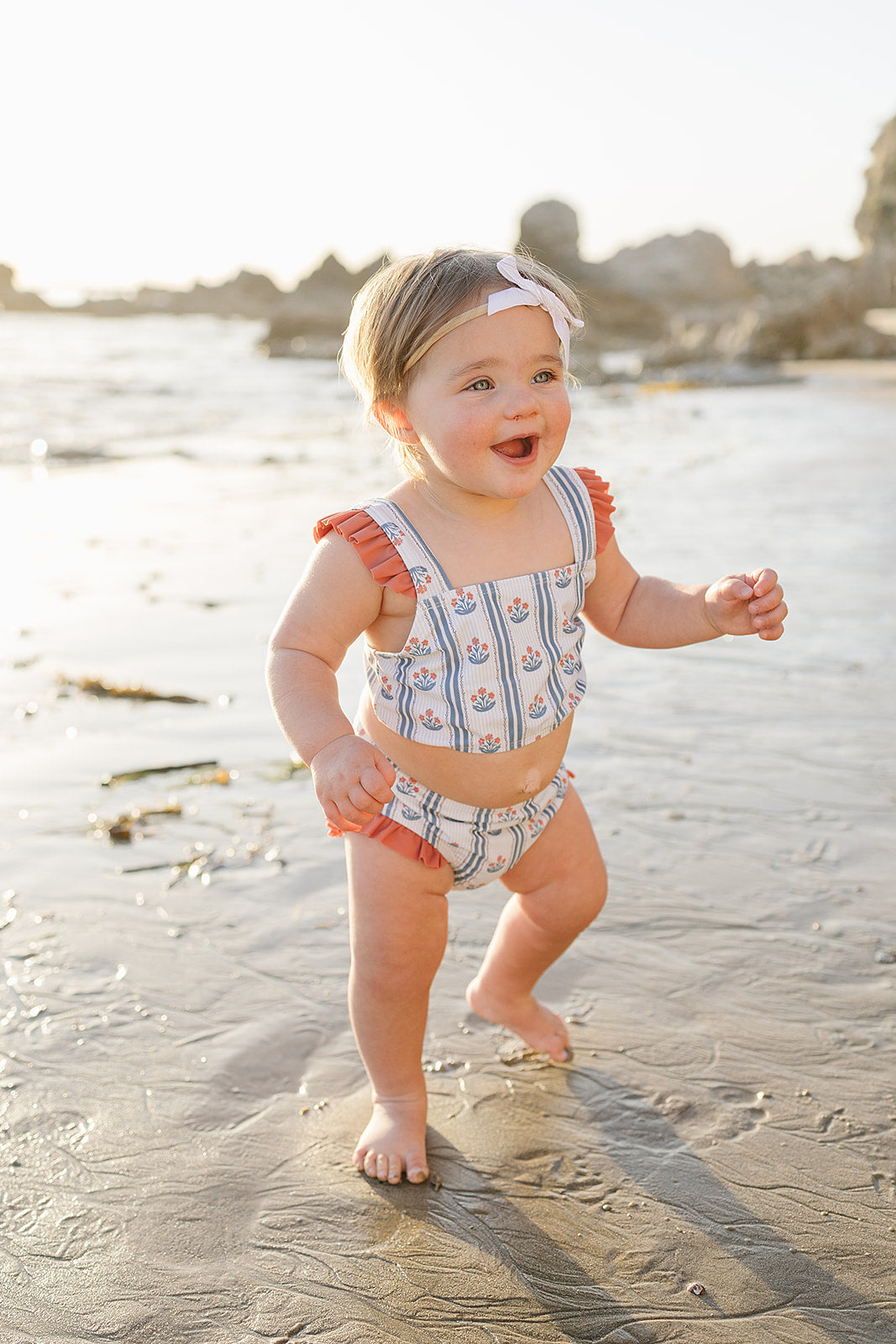 block print floral ruffle bikini set