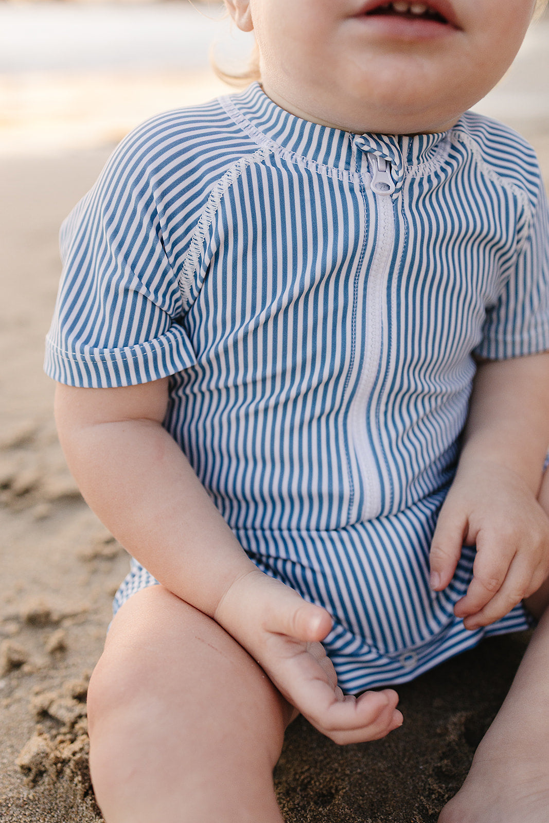 blue stripe zipper swimsuit