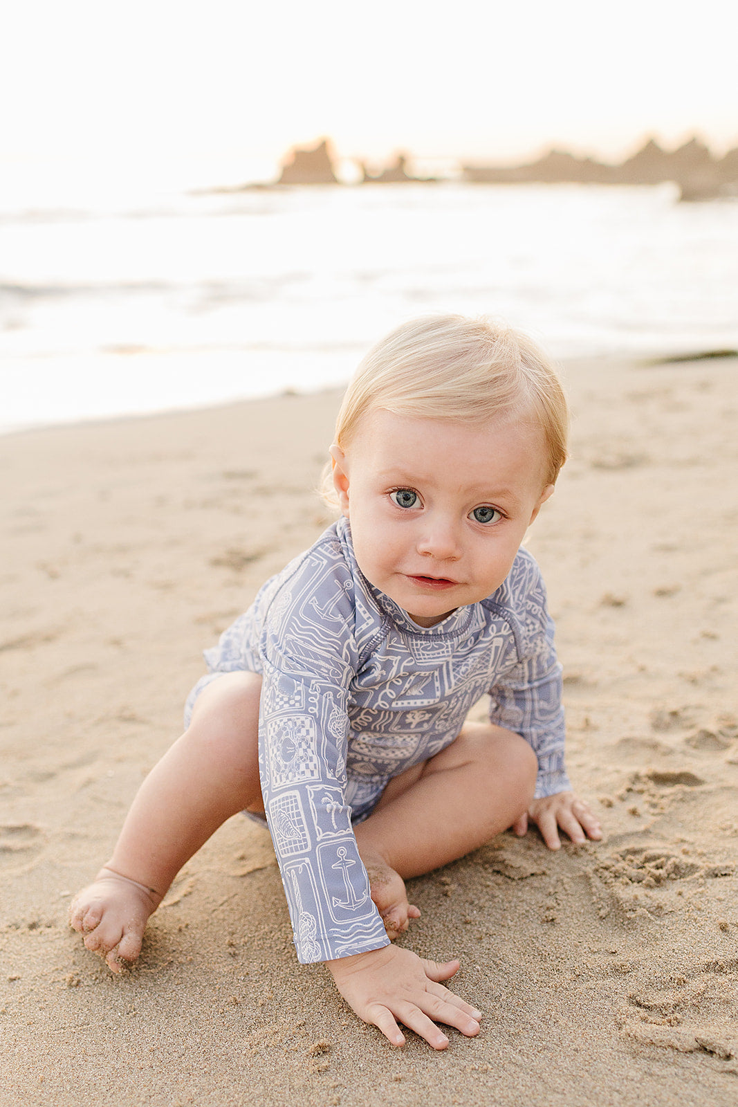 blue beach long-sleeve swim set