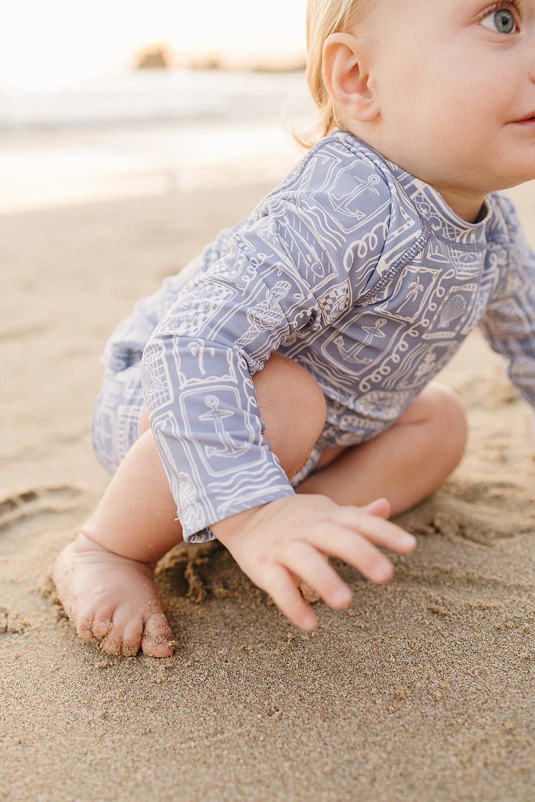 blue beach long-sleeve swim set
